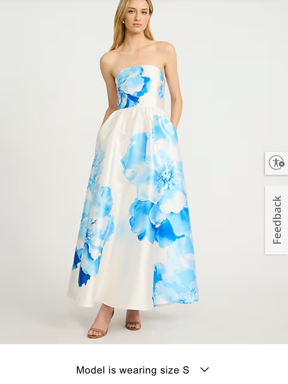 Express Strapless White Maxi Dress with Blue Floral Print